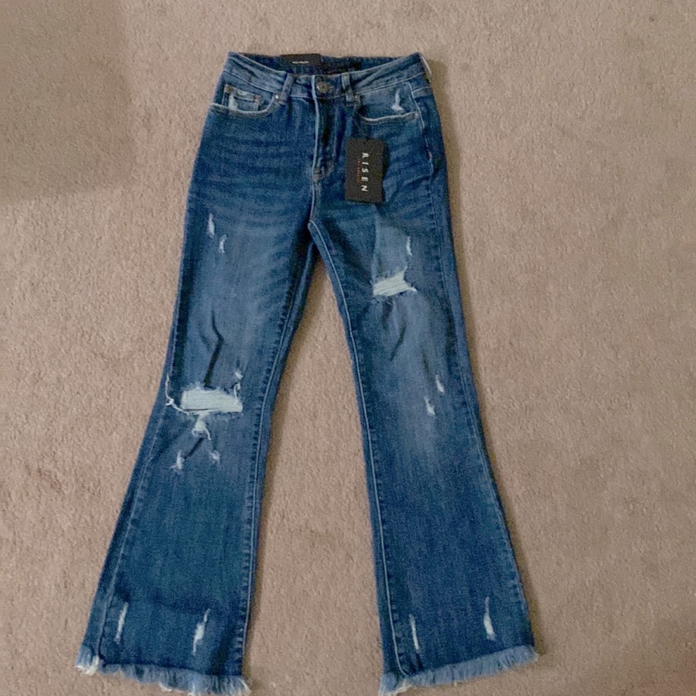 Risen dark wash ankle flare jeans